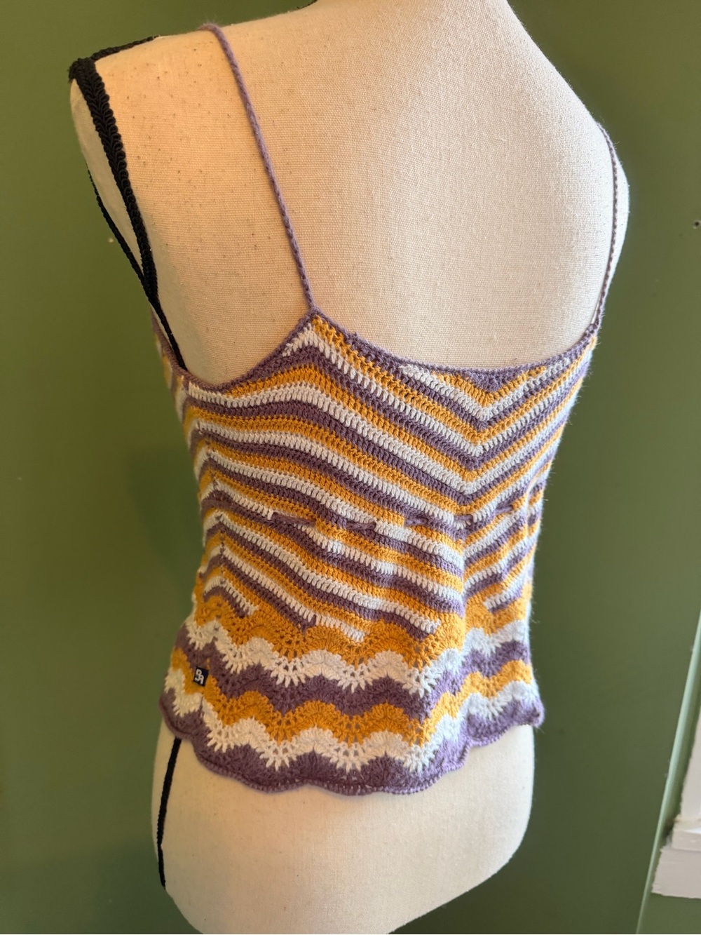 Blue Asphalt Striped Knit Spaghetti Strap Camisole in Lavender, Mustard & Cream - Picture 10 of 12